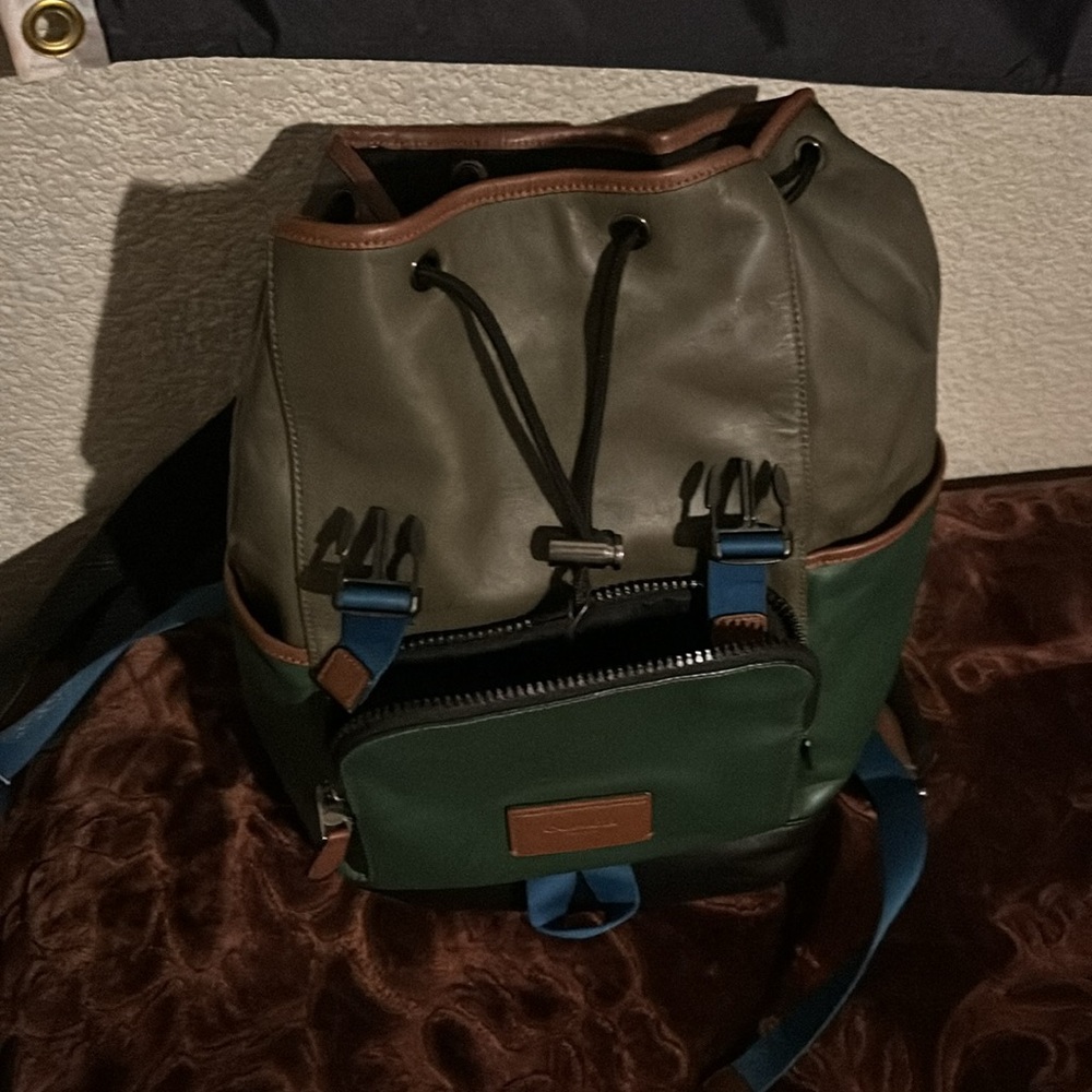 Coach Track Colorblock Leather Backpack Green Brown. - Picture 5 of 11
